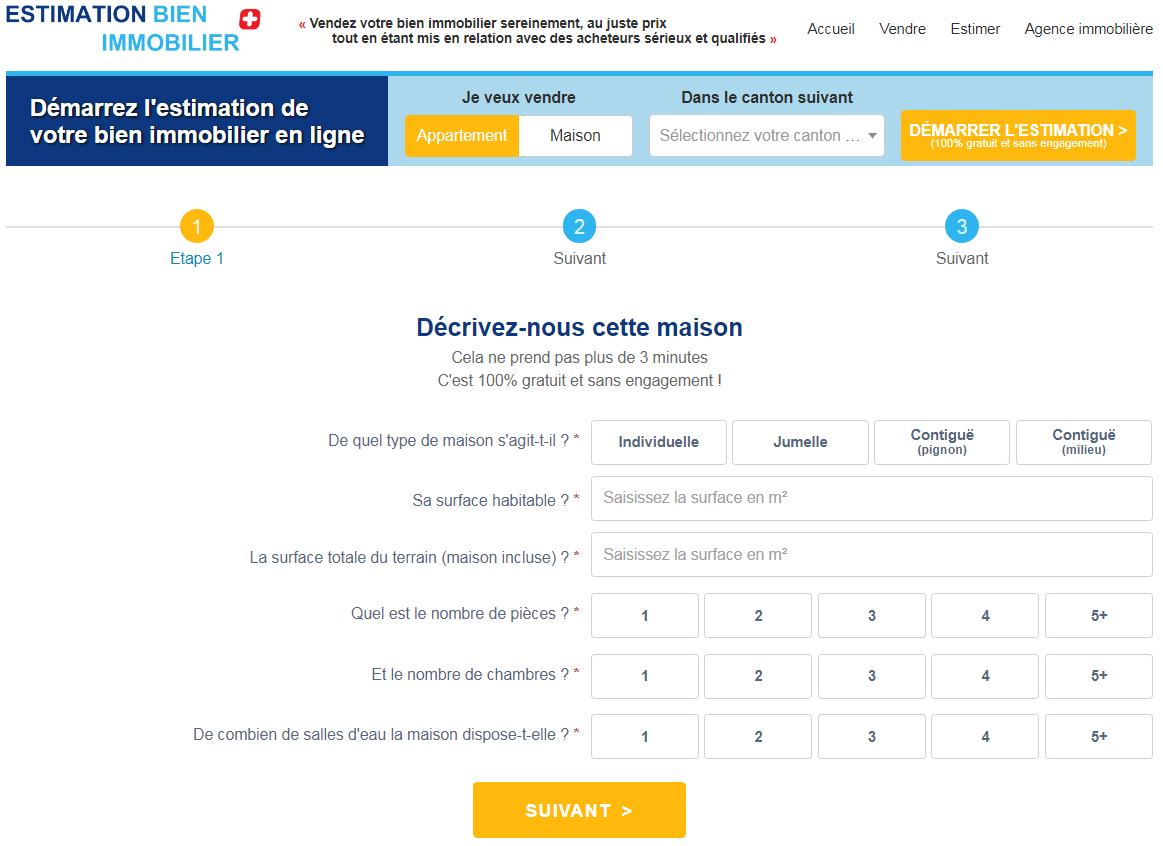 remplir etape 1 du formulaire en ligne estimation maison