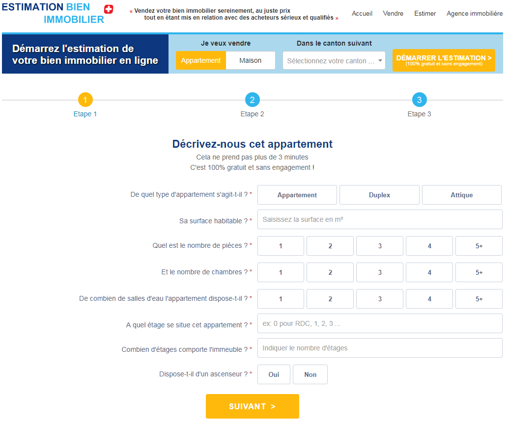 remplissez etape 1 du formulaire et decrivez appartement a estimer suisse