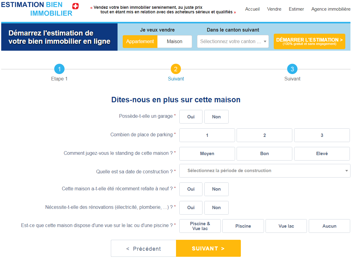 remplir etape 2 du formulaire en ligne estimer maison gratuit