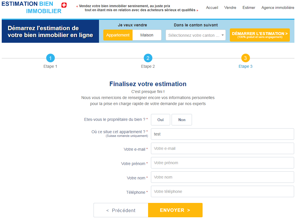 remplissez etape 3 du formulaire et decrivez en detail appartement evaluation suisse
