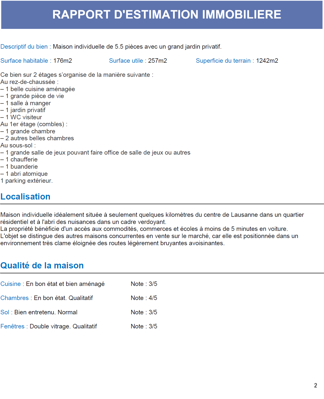 rapport estimation immobiliere maison suisse