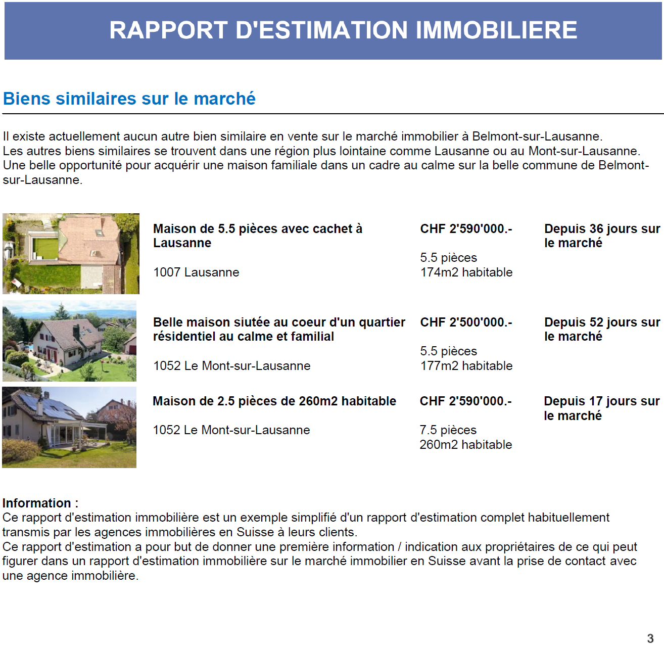 rapport estimation agence immobiliere suisse