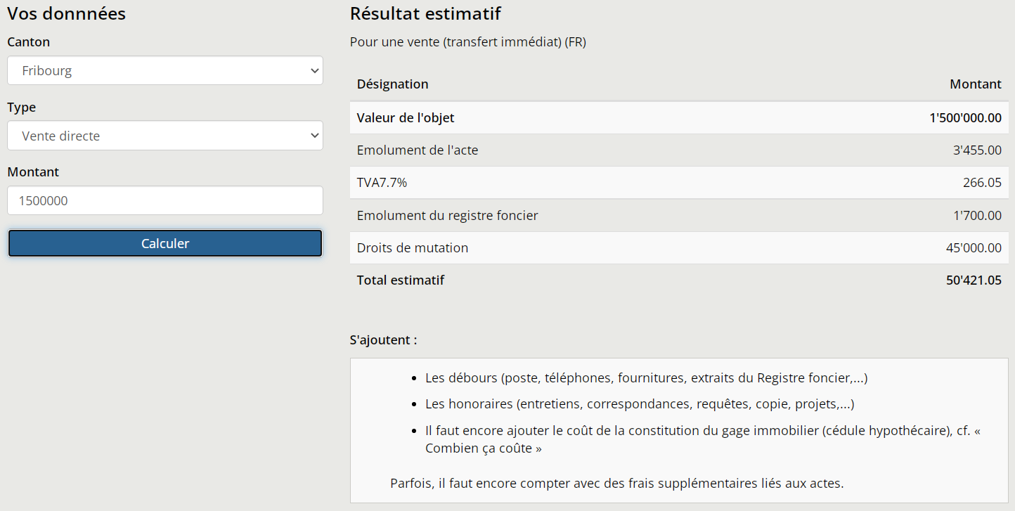 frais de notaire fribourg