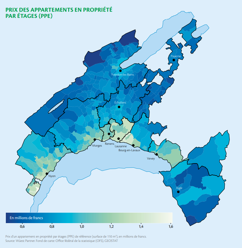 carte des prix m2 appartement vaud 2023