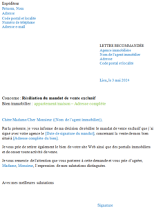 exemple modele de lettre type resiliation mandat de vente exclusif suisse
