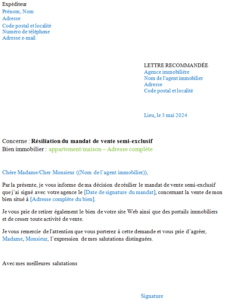 exemple modele de lettre type resiliation mandat de vente semi exclusif suisse