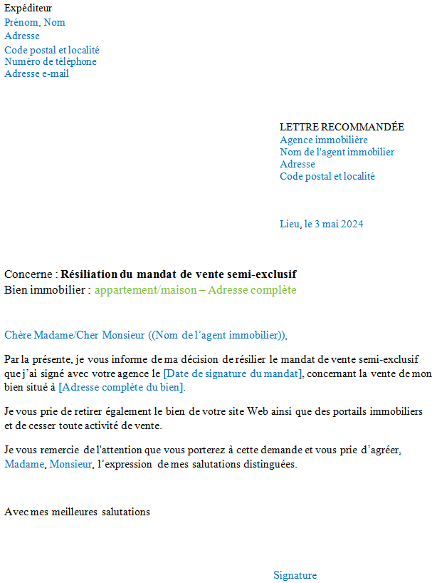 exemple modele de lettre type resiliation mandat de vente semi exclusif suisse exemple modele de lettre type resiliation mandat de vente semi exclusif suisse